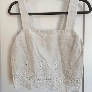Never Worn Linen Eyelet Cropped Tank Top